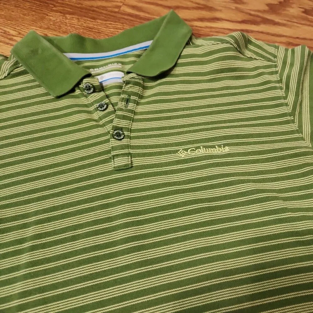 Columbia Omni-Wick Mens Large Performance Golf Polo Shirt Green Striped Casual - Picture 3 of 8